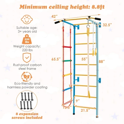 Costway 5 In 1 Kids Indoor Gym Playground Swedish Wall Ladder Children Home Climbing Gym 3 Costway 5 In 1 Kids Indoor Gym Playground Swedish Wall Ladder Children Home Climbing Gym - Image 3