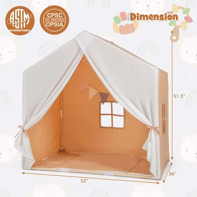 Costway Kid's Play Tent Toddler Playhouse Castle Solid Wood Frame With Washable Mat Orange/Pink 2 Costway Kid's Play Tent Toddler Playhouse Castle Solid Wood Frame With Washable Mat Orange/Pink - Image 2