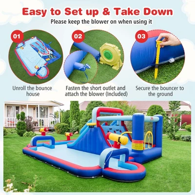 Costway Inflatable Water Slide Park Kids Bounce House Climbing Jumping With 750W Blower 7 Costway Inflatable Water Slide Park Kids Bounce House Climbing Jumping With 750W Blower - Image 7