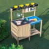 Costway Kids Kitchen Playset Wooden Outdoor Mud Kitchen Pretend Play Toy W/ Kitchenware