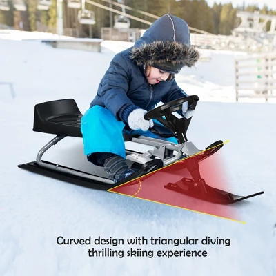 Costway Kids Snow Racer Sled W/Steering Wheel Double Brakes Pull Rope Iron Frame 5 Costway Kids Snow Racer Sled W/Steering Wheel Double Brakes Pull Rope Iron Frame - Image 5