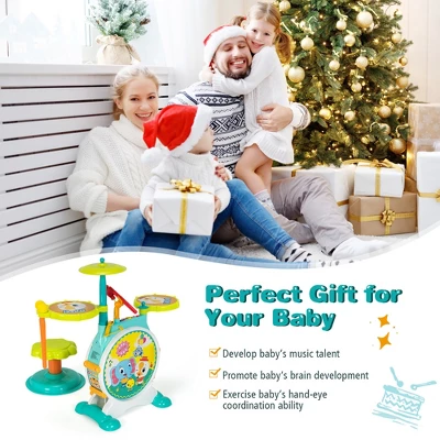 Costway 3-Piece Electric Kids Drum Set Musical Toy Gift W/Microphone Stool Pedal 7 Costway 3-Piece Electric Kids Drum Set Musical Toy Gift W/Microphone Stool Pedal - Image 7