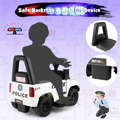 Costway 2-in-1 6V Kids Ride On Police Car Toddler Push Car W/ Megaphone & Siren WhiteBlack 7 Costway 2-in-1 6V Kids Ride On Police Car Toddler Push Car W/ Megaphone & Siren WhiteBlack - Image 7