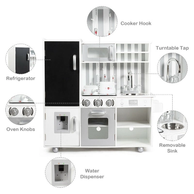 Costway Wood Kitchen Toy Kids Cooking Pretend Play Setw/ Utensils,Sounds & Wordpad White 7 Costway Wood Kitchen Toy Kids Cooking Pretend Play Setw/ Utensils,Sounds & Wordpad White - Image 7