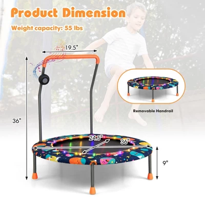 Costway 36'' Mini Toddler Trampoline W/LED Bluetooth Speaker Detachable Handle Kids Gifts 9 Costway 36'' Mini Toddler Trampoline W/LED Bluetooth Speaker Detachable Handle Kids Gifts - Image 9