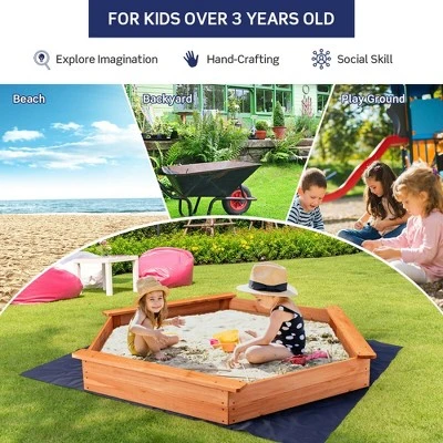 Costway Hexagon Wooden Cedar Sand Box W Seat Boards & Cover & Ground Liner 6 Costway Hexagon Wooden Cedar Sand Box W Seat Boards & Cover & Ground Liner - Image 6