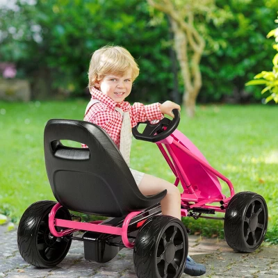 Go Kart Pedal Car Kids Ride On Toys Pedal Powered 4 Wheel Adjustable Seat Pink/Black 4 Go Kart Pedal Car Kids Ride On Toys Pedal Powered 4 Wheel Adjustable Seat Pink/Black - Image 4
