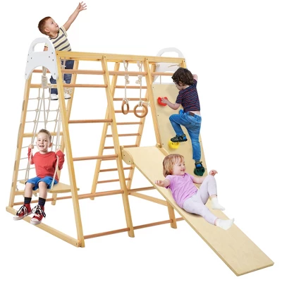 Costway 8-in-1 Jungle Gym Playset, Wooden Climber Play Set With Monkey Bars Colorful/Natural 11 Costway 8-in-1 Jungle Gym Playset, Wooden Climber Play Set With Monkey Bars Colorful/Natural - Image 11