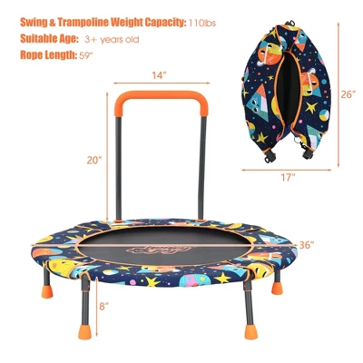 36''Convertible Swing & Trampoline Set Toddler Kids Fitness Rebounder W/Handrail 8 36''Convertible Swing & Trampoline Set Toddler Kids Fitness Rebounder W/Handrail - Image 8