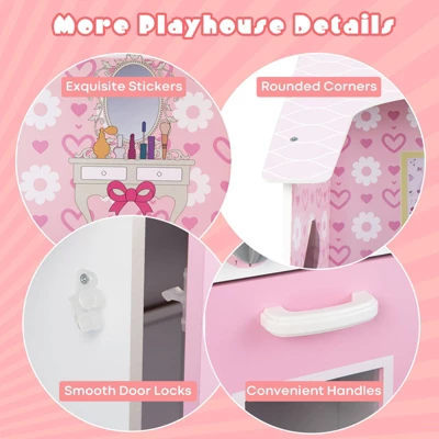 Costway Kids Kitchen Playset & Dollhouse 2-In-1 W/ Accessories & Furniture For Toddlers 8 Costway Kids Kitchen Playset & Dollhouse 2-In-1 W/ Accessories & Furniture For Toddlers - Image 8