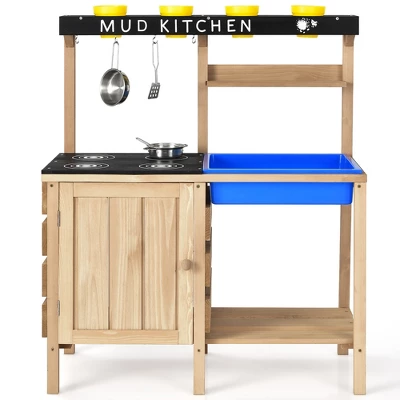 Costway Kids Kitchen Playset Wooden Outdoor Mud Kitchen Pretend Play Toy W/ Kitchenware 9 Costway Kids Kitchen Playset Wooden Outdoor Mud Kitchen Pretend Play Toy W/ Kitchenware - Image 9