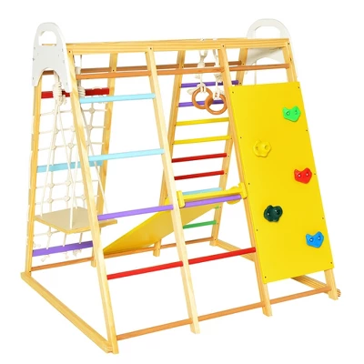 Costway 8-in-1 Jungle Gym Playset, Wooden Climber Play Set With Monkey Bars Colorful/Natural 9 Costway 8-in-1 Jungle Gym Playset, Wooden Climber Play Set With Monkey Bars Colorful/Natural - Image 9