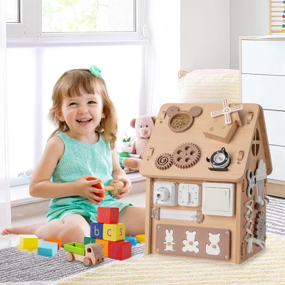 Costway Wooden Busy House Montessori Toy With Sensory Games & Interior Storage Space 2 Costway Wooden Busy House Montessori Toy With Sensory Games & Interior Storage Space - Image 2