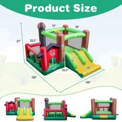 Costway Farm Themed Inflatable Castle Kids Bounce House W/ Double Slides
