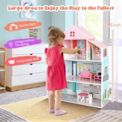 Costway Wooden Dollhouse For Kids 3-Tier Toddler Doll House W/Furniture Gift For Age 3+ 13 Costway Wooden Dollhouse For Kids 3-Tier Toddler Doll House W/Furniture Gift For Age 3+ -Costway Store GUEST ad558e2c 967b 4103 be1a a55c71a87eaf