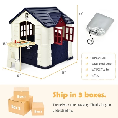 Costway Kid's Playhouse Games Cottage W/ 7 PCS Toy Set & Waterproof Cover 1 Costway Kid's Playhouse Games Cottage W/ 7 PCS Toy Set & Waterproof Cover