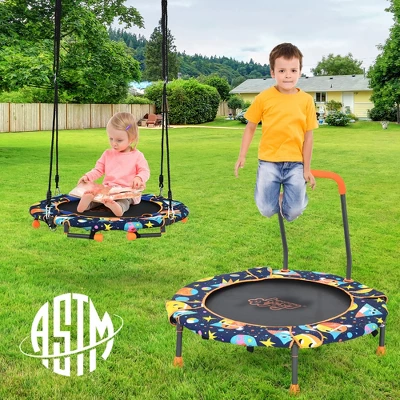 36''Convertible Swing & Trampoline Set Toddler Kids Fitness Rebounder W/Handrail 2 36''Convertible Swing & Trampoline Set Toddler Kids Fitness Rebounder W/Handrail - Image 2