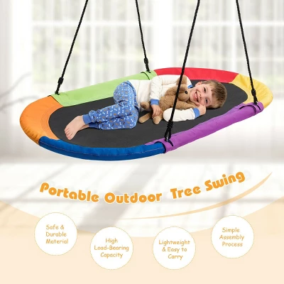 Costway 60'' Saucer Tree Swing Surf Outdoor Adjustable Kids Giant Oval Platform Swing Set Colorful/Blue/Green/Purple 3 Costway 60'' Saucer Tree Swing Surf Outdoor Adjustable Kids Giant Oval Platform Swing Set Colorful/Blue/Green/Purple - Image 3
