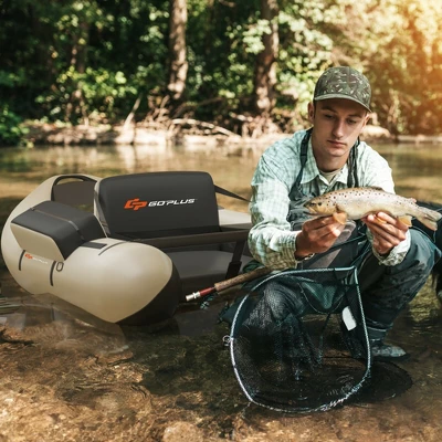 Costway Inflatable Fishing Float Tube W/Pump & Storage Pockets & Fish Ruler GrayBeigeGreen 1 Costway Inflatable Fishing Float Tube W/Pump & Storage Pockets & Fish Ruler GrayBeigeGreen