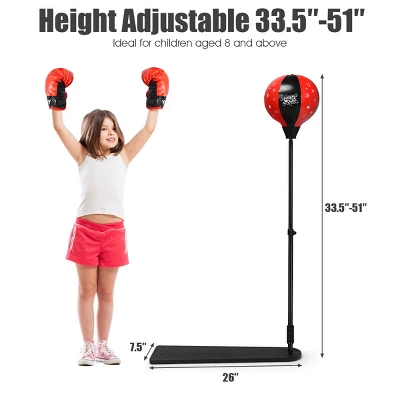 Costway Kids Punching Bag W/Adjustable Stand Boxing Gloves Boxing Set, Red 6 Costway Kids Punching Bag W/Adjustable Stand Boxing Gloves Boxing Set, Red - Image 6