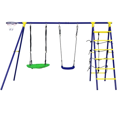 Costway 5-In-1 Outdoor Kids Swing Set W/ Heavy Duty Swing Frame & Ground Stakes Backyard 9 Costway 5-In-1 Outdoor Kids Swing Set W/ Heavy Duty Swing Frame & Ground Stakes Backyard - Image 9