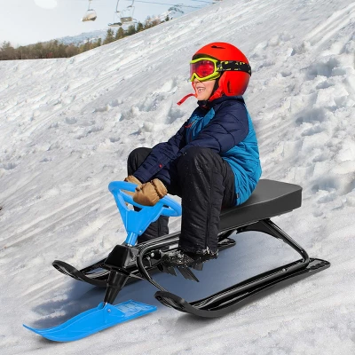 Costway Metal Snow Racer Sled W/ Steering Wheel And Brakes Kids Snow Sand Grass Sliding 2 Costway Metal Snow Racer Sled W/ Steering Wheel And Brakes Kids Snow Sand Grass Sliding - Image 2