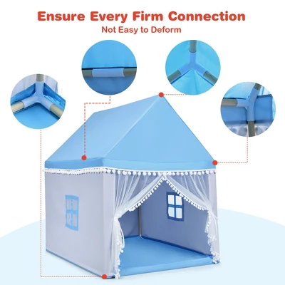 Costway Kids Play Tent Large Playhouse Children Play Castle Fairy Tent Gift W/ Mat PinkBlue 7 Costway Kids Play Tent Large Playhouse Children Play Castle Fairy Tent Gift W/ Mat PinkBlue - Image 7