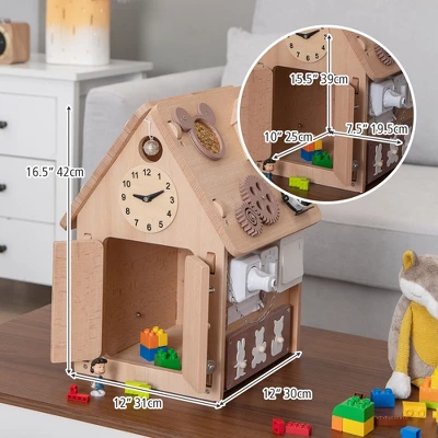 Costway Wooden Busy House Montessori Toy With Sensory Games & Interior Storage Space 3 Costway Wooden Busy House Montessori Toy With Sensory Games & Interior Storage Space - Image 3