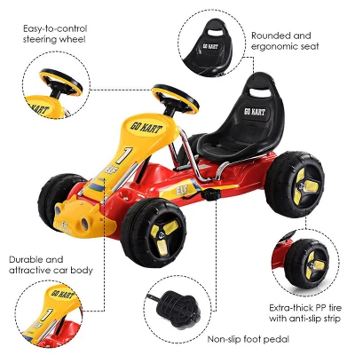 Costway Kids Go Kart Ride On Car Pedal Powered Car 4 Wheel Racer Toy Stealth Outdoor 6 Costway Kids Go Kart Ride On Car Pedal Powered Car 4 Wheel Racer Toy Stealth Outdoor - Image 6