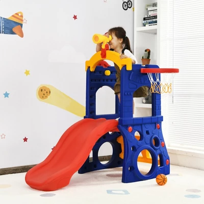 Costway 6-in-1 Freestanding Kids Slide W/ Basketball Hoop Play Climber Slide Set 3 Costway 6-in-1 Freestanding Kids Slide W/ Basketball Hoop Play Climber Slide Set - Image 3