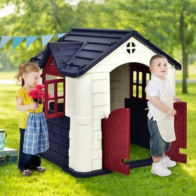 Costway Kid's Playhouse Games Cottage W/ 7 PCS Toy Set & Waterproof Cover 3 Costway Kid's Playhouse Games Cottage W/ 7 PCS Toy Set & Waterproof Cover - Image 3