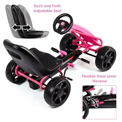 Go Kart Pedal Car Kids Ride On Toys Pedal Powered 4 Wheel Adjustable Seat Pink/Black 8 Go Kart Pedal Car Kids Ride On Toys Pedal Powered 4 Wheel Adjustable Seat Pink/Black - Image 8