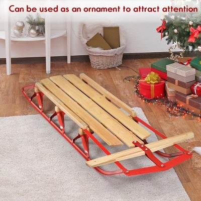 Costway 54''Kids Wooden Snow Sled Runners Steering Bar Steering Snow Slider 3 Costway 54''Kids Wooden Snow Sled Runners Steering Bar Steering Snow Slider - Image 3