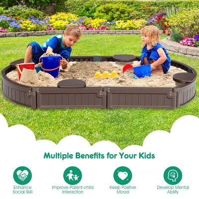 Costway 6F Wooden Sandbox W/Built-in Corner Seat, Cover, Bottom Liner For Outdoor Play 6 Costway 6F Wooden Sandbox W/Built-in Corner Seat, Cover, Bottom Liner For Outdoor Play - Image 6