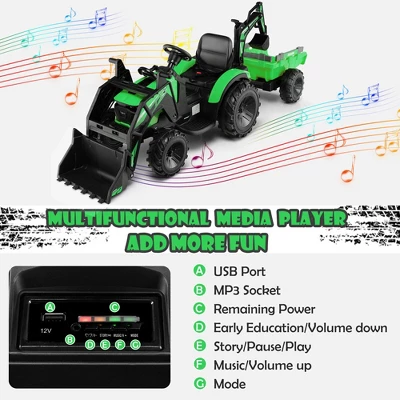 Costway 3-in-1 Kids Ride On Excavator Bulldozer 12V Electric Tractor Remote W/ Trailer 5 Costway 3-in-1 Kids Ride On Excavator Bulldozer 12V Electric Tractor Remote W/ Trailer - Image 5