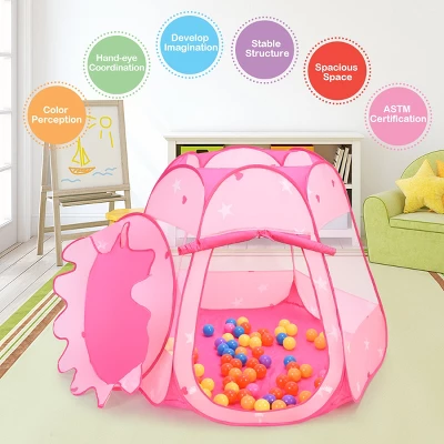 Costway Kid Outdoor Indoor Princess Play Tent Playhouse Ball Tent Toddler Toys W/ 100 Balls 6 Costway Kid Outdoor Indoor Princess Play Tent Playhouse Ball Tent Toddler Toys W/ 100 Balls - Image 6
