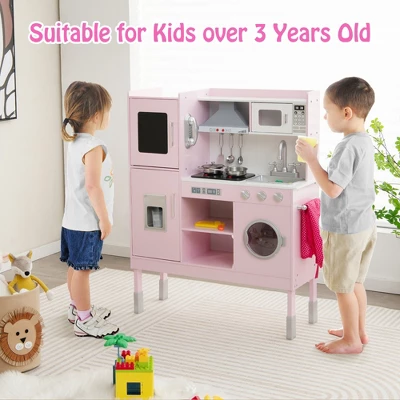 Costway Kids Pretend Kitchen Play Set Toddler Toy Wooden Chef Height Adjustable With Sounds 1 Costway Kids Pretend Kitchen Play Set Toddler Toy Wooden Chef Height Adjustable With Sounds