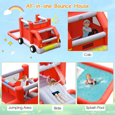 Costway Fire Truck Themed Inflatable Castle Water Park Kids Bounce House W/ 480W Blower 5 Costway Fire Truck Themed Inflatable Castle Water Park Kids Bounce House W/ 480W Blower - Image 5