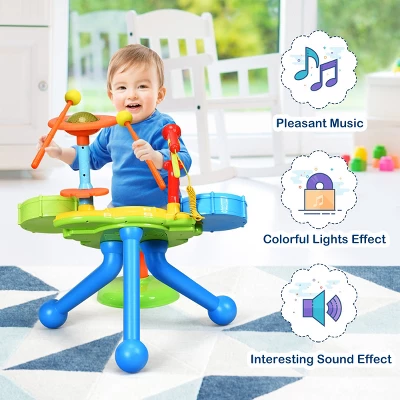 Kids Electric Jazz Drum Set Musical Instrument W/ Stool Mic & LED Light 4 Kids Electric Jazz Drum Set Musical Instrument W/ Stool Mic & LED Light - Image 4