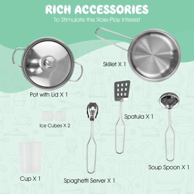 Costway Kids Corner Wooden Kitchen Playset Pretend Cooking Toy W/ Cookware Accessories 7 Costway Kids Corner Wooden Kitchen Playset Pretend Cooking Toy W/ Cookware Accessories - Image 7