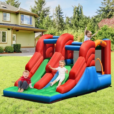 Costway Inflatable Bounce House 3-in-1 Dual Slides Jumping Castle Bouncer W/ 550W Blower 1 Costway Inflatable Bounce House 3-in-1 Dual Slides Jumping Castle Bouncer W/ 550W Blower