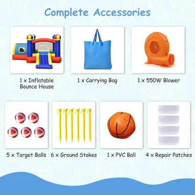 Costway Inflatable Castle Kids Bounce House W/ Slide Jumping Playhouse & 550W Blower 8 Costway Inflatable Castle Kids Bounce House W/ Slide Jumping Playhouse & 550W Blower - Image 8