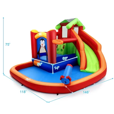 Costway Inflatable Slide Bouncer And Water Park W/ Splash Pool Water Cannon And Blower 1 Costway Inflatable Slide Bouncer And Water Park W/ Splash Pool Water Cannon And Blower