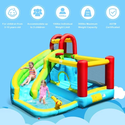 Costway Inflatable Kids Water Slide Jumper Bounce House Splash Water Pool With 550W Blower 1 Costway Inflatable Kids Water Slide Jumper Bounce House Splash Water Pool With 550W Blower