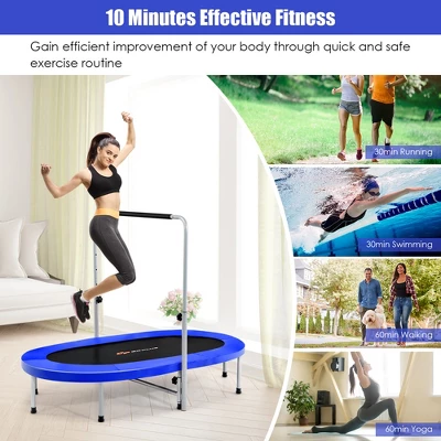 Costway 50'' Trampoline For 2 People Foldable Rebouncer W/Adjustable Handrail RedBlue 4 Costway 50'' Trampoline For 2 People Foldable Rebouncer W/Adjustable Handrail RedBlue - Image 4