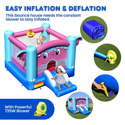 Costway Inflatable Bounce House 3-in-1 Elephant Theme Inflatable Castle W/ 735W Blower 7 Costway Inflatable Bounce House 3-in-1 Elephant Theme Inflatable Castle W/ 735W Blower - Image 7