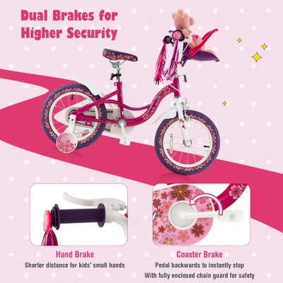 Costway 16'' Kids Bike With Doll Seat Girls Bicycle With Training Wheels For 4-7 Years Old Girl 4 Costway 16'' Kids Bike With Doll Seat Girls Bicycle With Training Wheels For 4-7 Years Old Girl - Image 4