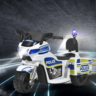 Costway 6V Kids Ride On Police Motorcycle Trike 3-Wheel W/ Headlight And Flashing Siren, White 2 Costway 6V Kids Ride On Police Motorcycle Trike 3-Wheel W/ Headlight And Flashing Siren, White - Image 2
