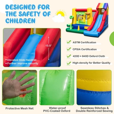 Costway Colorful Rainbow Kids Inflatable Bounce Castle With 50 Ocean Balls & 735W Blower 5 Costway Colorful Rainbow Kids Inflatable Bounce Castle With 50 Ocean Balls & 735W Blower - Image 5