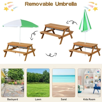 Babyjoy 3-in-1 Kids Picnic Table Outdoor Water Sand Table W/ Umbrella Play Boxes 7 Babyjoy 3-in-1 Kids Picnic Table Outdoor Water Sand Table W/ Umbrella Play Boxes - Image 7